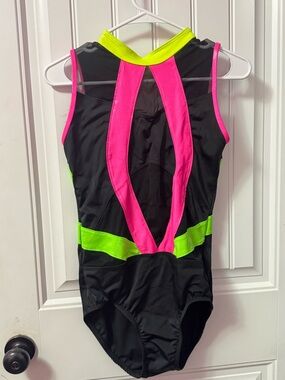 Kandi Kouture Black Leotard with Neon Pink & Lime Accents